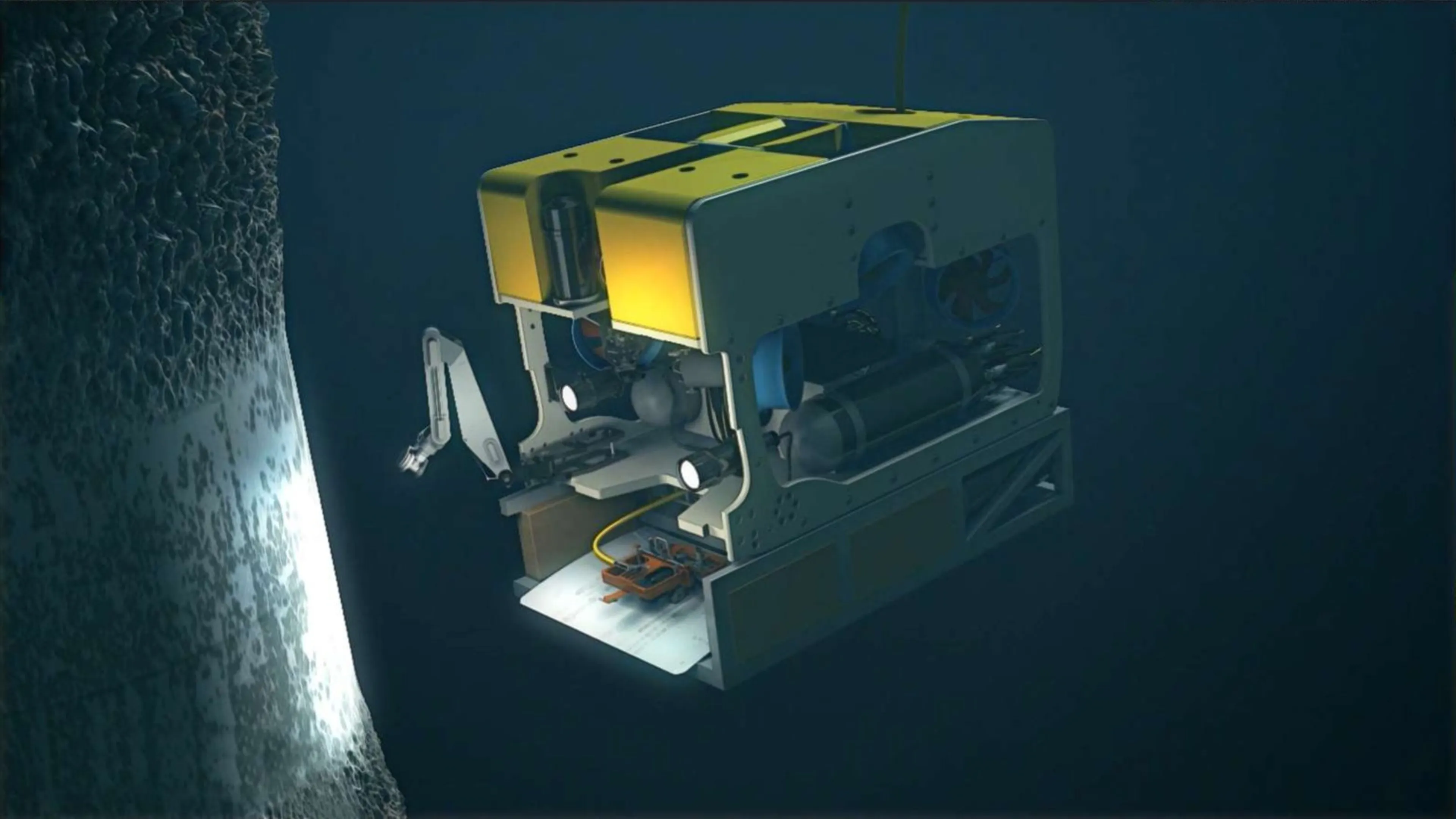 Automated ultrasonic scanner permorms detailed non-destructive inspection of a subsea structure.