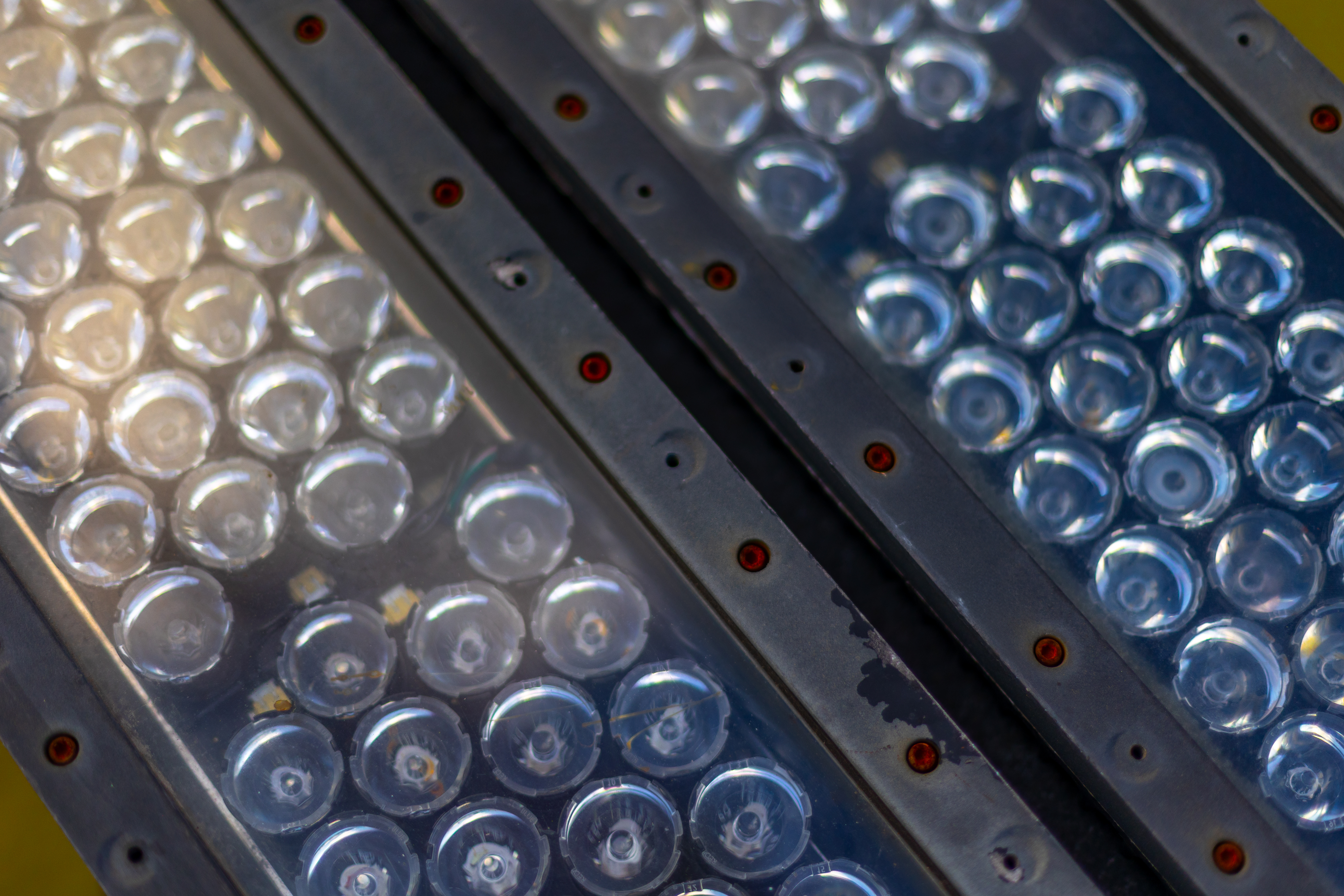 Close-up of LED modules arranged in rows on a measurement setup, used for accredited light measurement of light sources and lighting products.